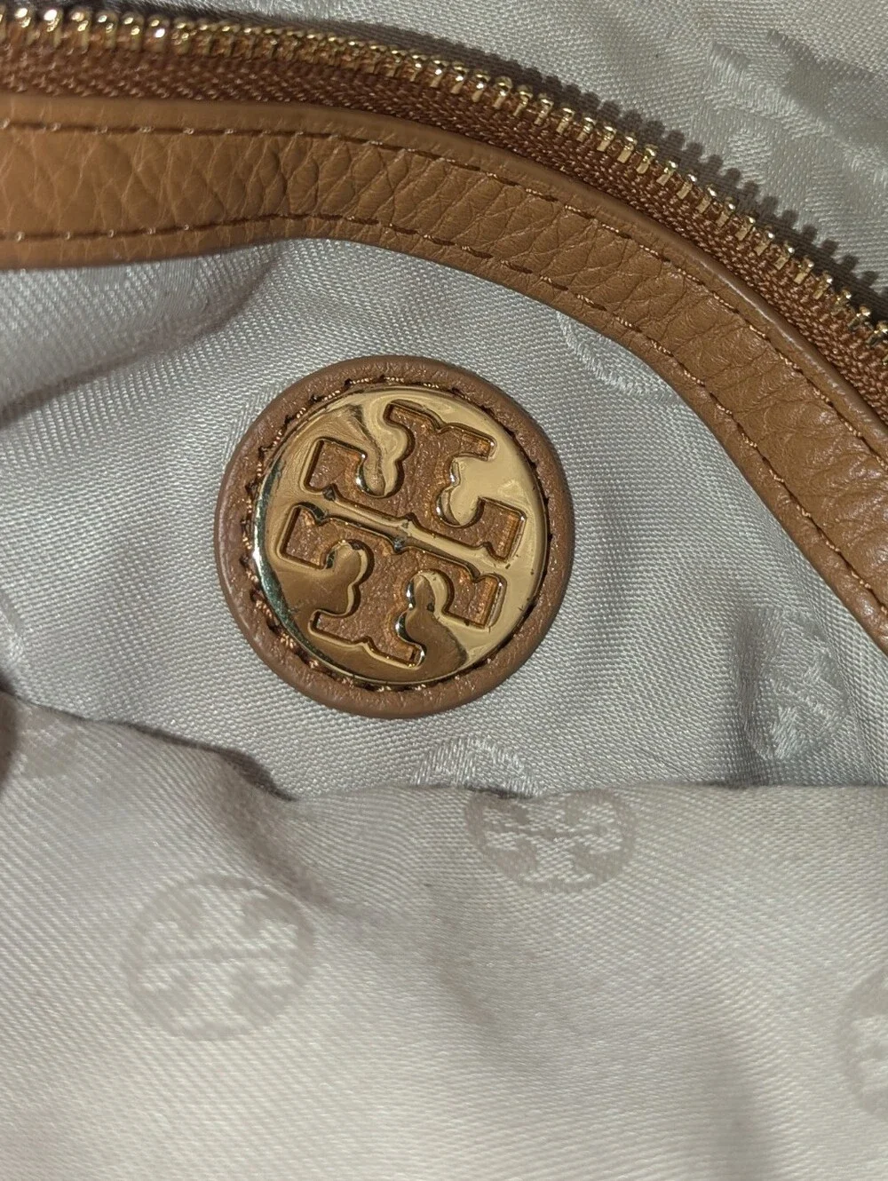 Tory Burch Amanda Fold Over Leather Crossbody Clutch Bag in Cognac Tan